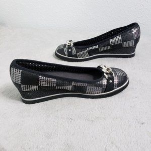 Smartfit Women's Black Silver Slip On Wedges Espadrille Heels Pumps Shoes